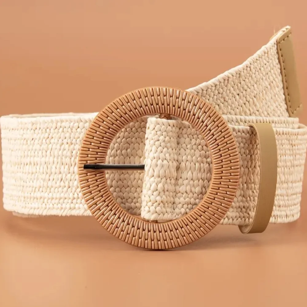2 Pcs  Buckle Braided Straw Belts
